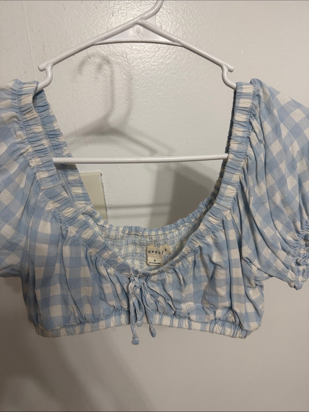 Aeropostale Blue & White Gingham Crop Top with Tie Front